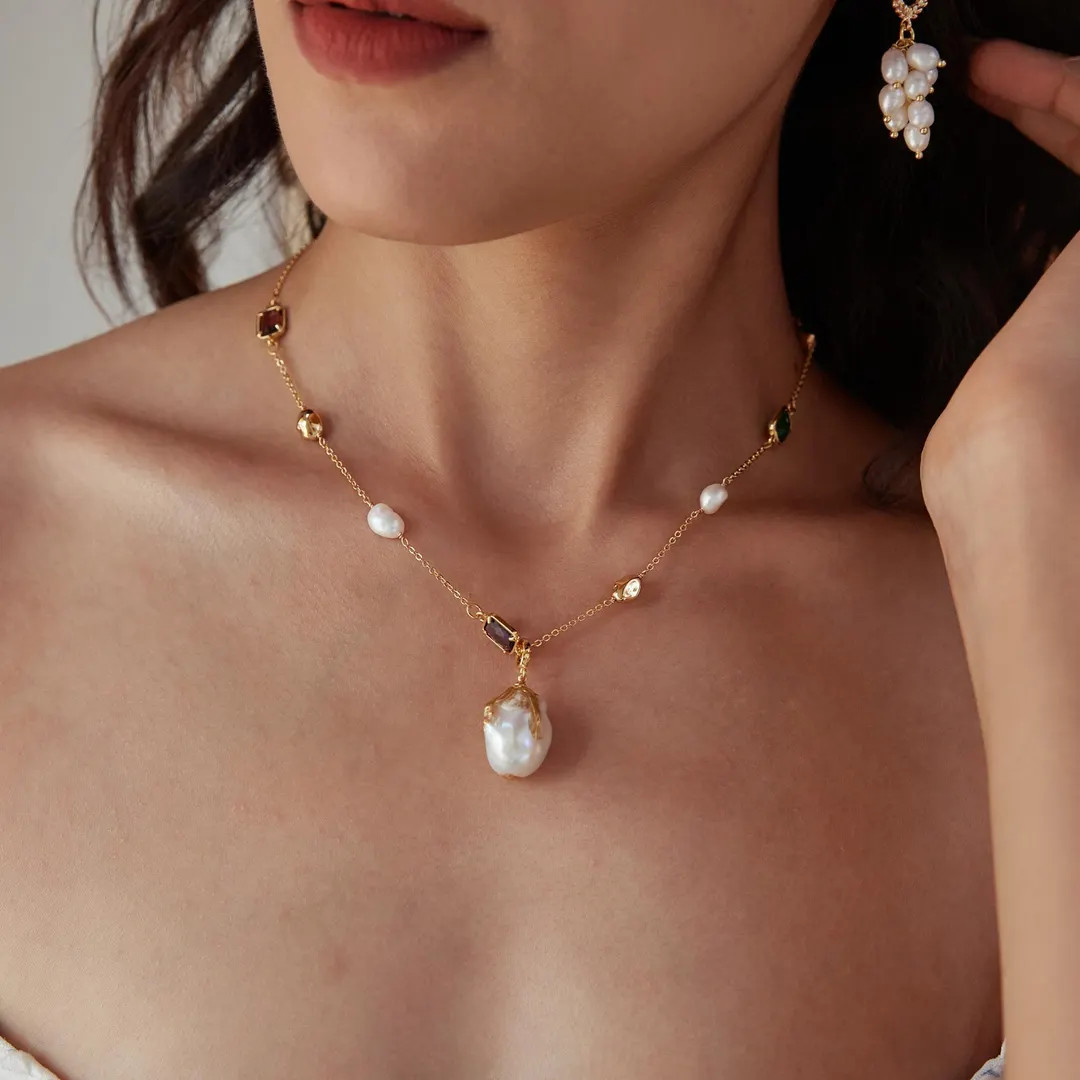 Baroque Pearl Necklace: Mixed Gemstone Accents, Boho Chic - Etsy | Etsy (US)