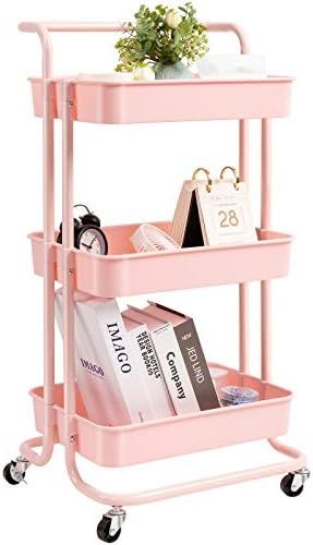 danpinera 3 Tier Rolling Utility Cart with Wheels and Handle Storage Organization Shelves for Kit... | Amazon (US)
