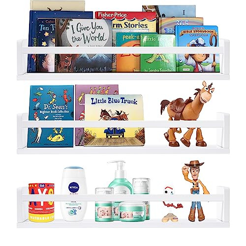 MBYD 24 Inch White Floating Shelves Set of 3, Wall-Mounted Solid Wood Wall Shelf, Floating Booksh... | Amazon (US)