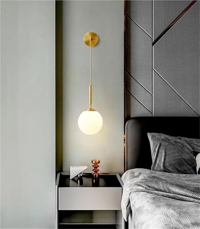 Gold Mid-Century Modern Wall Sconce with Frosted Glass Globe Adjustable Pendant Light for Bedroom... | Amazon (US)