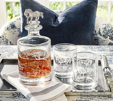 Brandon Maxwell Groveland Toile Decanter &amp; Double Old Fashioned Glasses - Set of 3 | Pottery Barn (US)