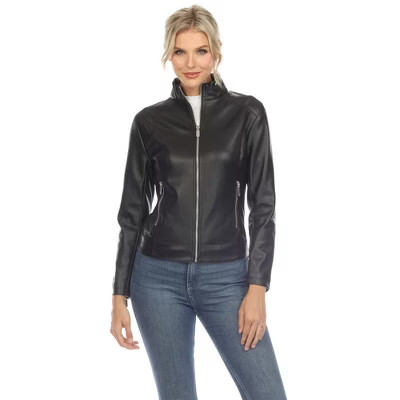 Women's Classic Biker Faux Leather Jacket Black Xlarge-White Mark | Target