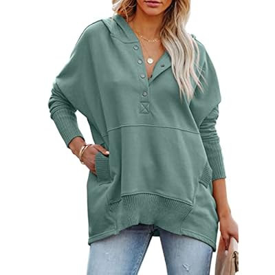 PRETTYGARDEN Women's Casual Long Sleeve Lapel Zipper Sweatshirt Drawstring Loose Pull… | Amazon (US)
