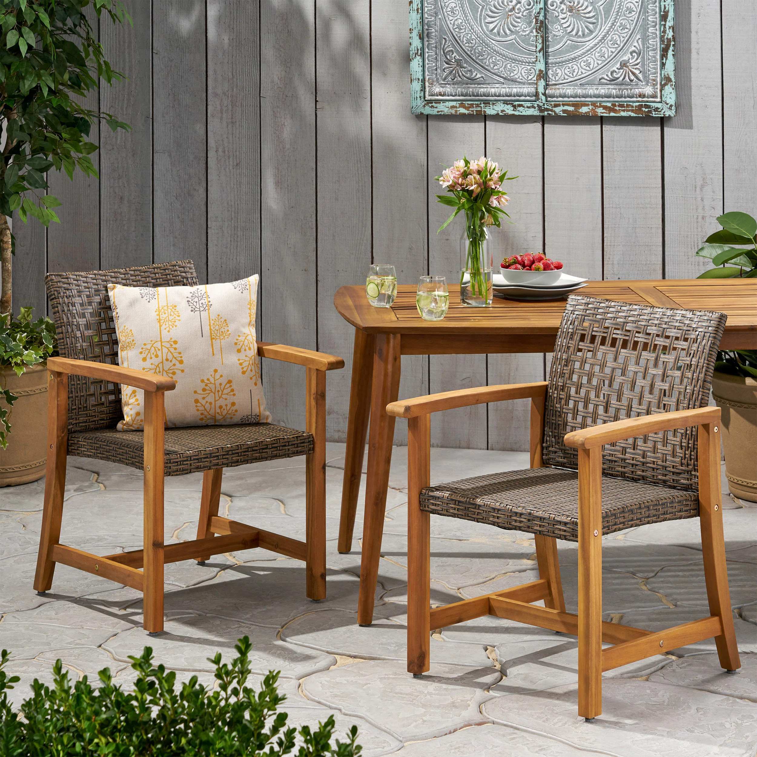 Sandiacre Wicker Premium All-Weather Wicker Outdoor Dining Armchair (Set of 2) | Wayfair North America