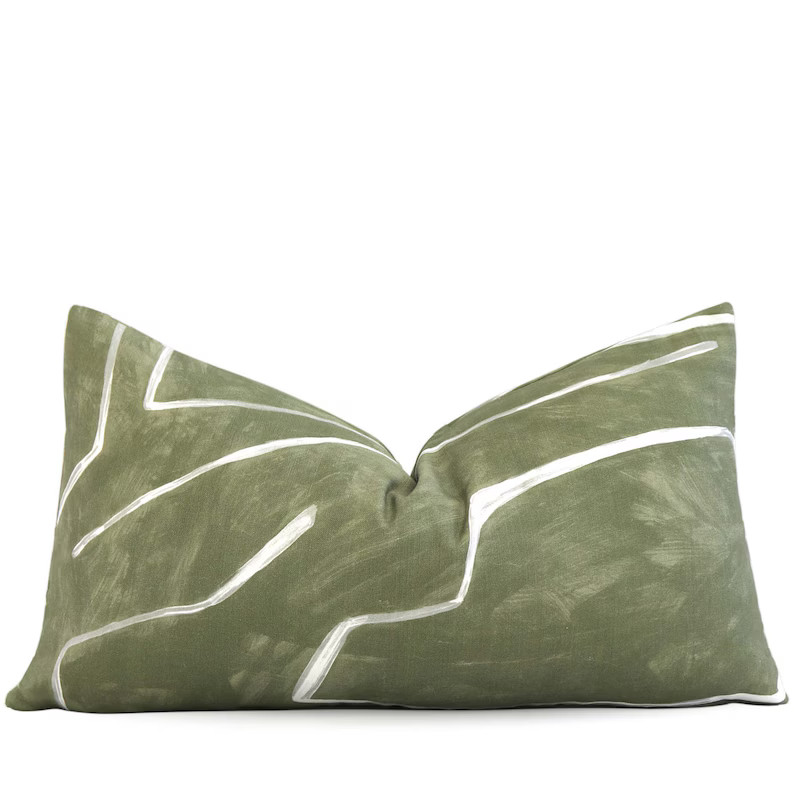 Olive Green and White Kelly Wearstler Graffito Pillow Cover - Etsy | Etsy (US)