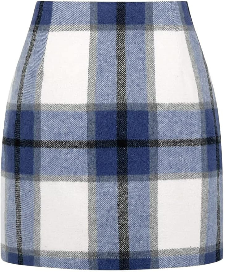 IDEALSANXUN Womens High Waist Plaid Skirt Bodycon Pencil Wool Mini Skirts | Amazon (US)
