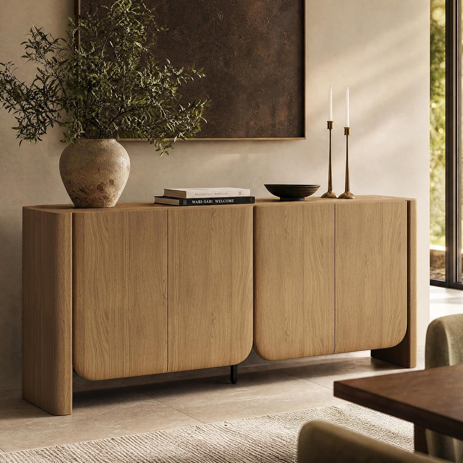 ModernMate 70" Sideboard Cabinet with Storage, 4 Doors Buffet Cabinet with Drawer & Adjustable Shelves, Modern Wood Credenza Coffee Bar Cabinet for Living Room, Walnut | Amazon (US)