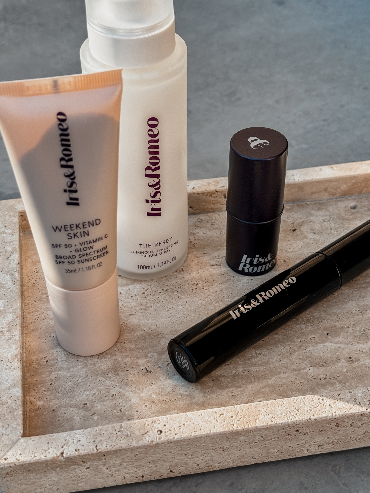 #ad - My new favorite summer face essentials - Iris & Romeo have created the greatest ‘’make up for skin care lovers”. 

I start with Weekend Skin which is a tinted moisturizer with added SPF & Vitamin C. 

The Ceramide Multi Balm is like a creme blush moisturizer / its the perfect rosy hue & smells like fresh florals. 

I hydrate & set with The Reset, it’s like the greatest mid day dewy hyaluronic acid refresher! 

Last but not least, their thickening peptide mascara is my new secret weapon. My lashes look like I have extensions, but knowing the peptides in the formula will help thicken my lashes over time is really exciting. 

Clean skin care combined with clean girl make up, a DREAM 🤩🤩🤩 

@irisandromeo #beauty #skincare #selfcare #mascara #irisandromeo #makeup #spf #blush 

#LTKBeauty #LTKU #LTKStyleTip