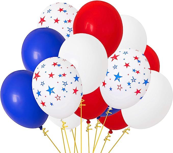 Patriotic Decorations Star Latex Balloons - Red Blue White - Fourth of July Party Supplies(115Ct) | Amazon (US)