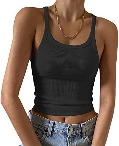 Artfish Women's Sleeveless Tank Top Form Fitting Scoop Neck Ribbed Knit Basic Cami Shirts | Amazon (US)