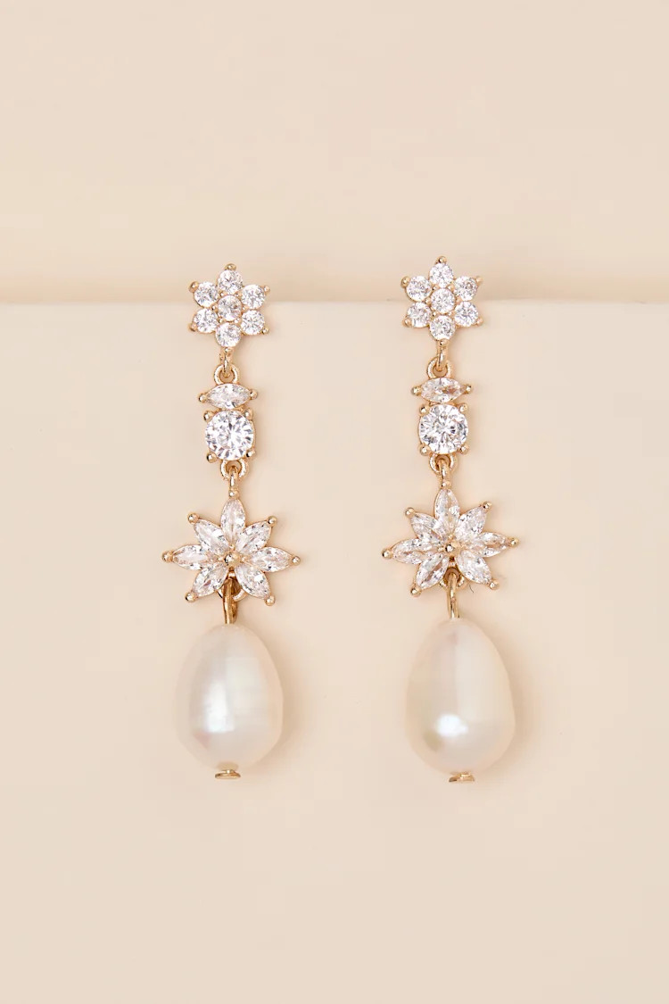Freya Gold Rhinestone Pearl Earrings | Lulus