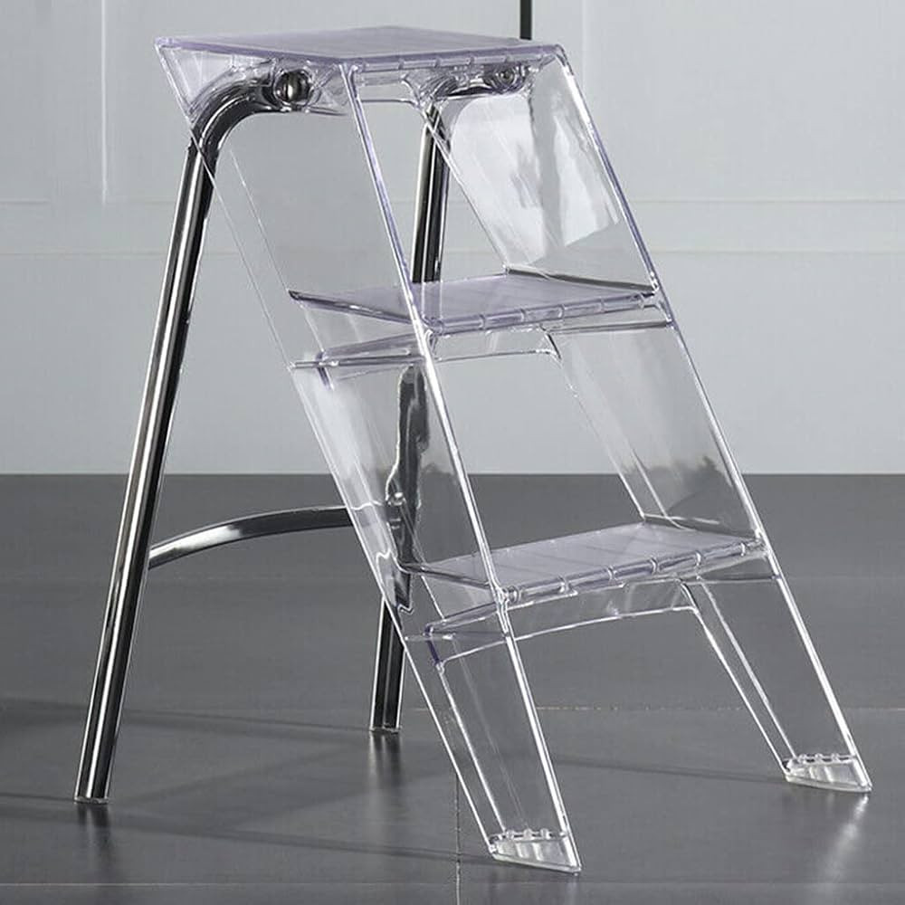 XBPPIARN Acrylic 3 Step Ladder Step Stool Transparent L44xW52xH63cm Folding Step Stool 150kg Capa... | Amazon (US)