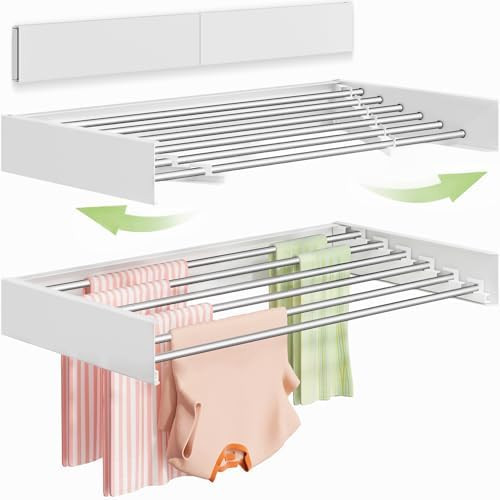Wall Mounted Clothes Drying Rack 40 inches, Foldable Wall Mount Laundry Rack Folding Indoor, Dryi... | Amazon (US)