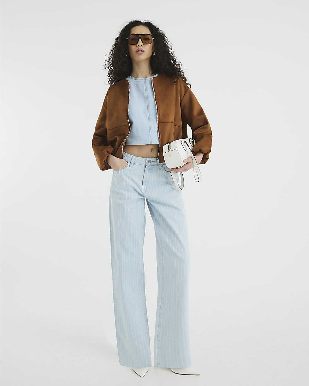 Blue Denim Stripe Barrel Jeans | River Island UK & IE