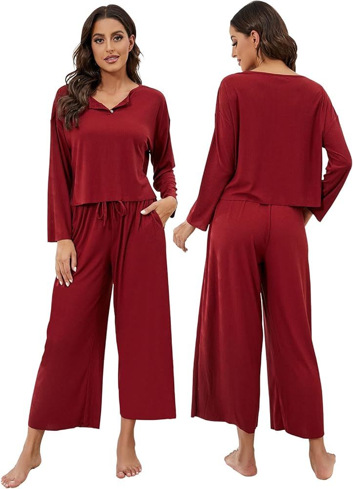 Arwser Womens Loungewear Set Knit Winter Lounge Set Long Sleeve Top 2 Piece Outfits Soft Pajamas wit | Amazon (US)