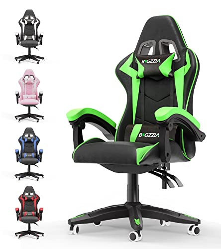 Bigzzia Gaming Chair, Ergonomic Video Game Chairs with Pillow and Lumbar Support, Racing Style Height Adjustable Computer Chair with 360°-Swivel Seat for Adults(Green/Black) | Amazon (US)