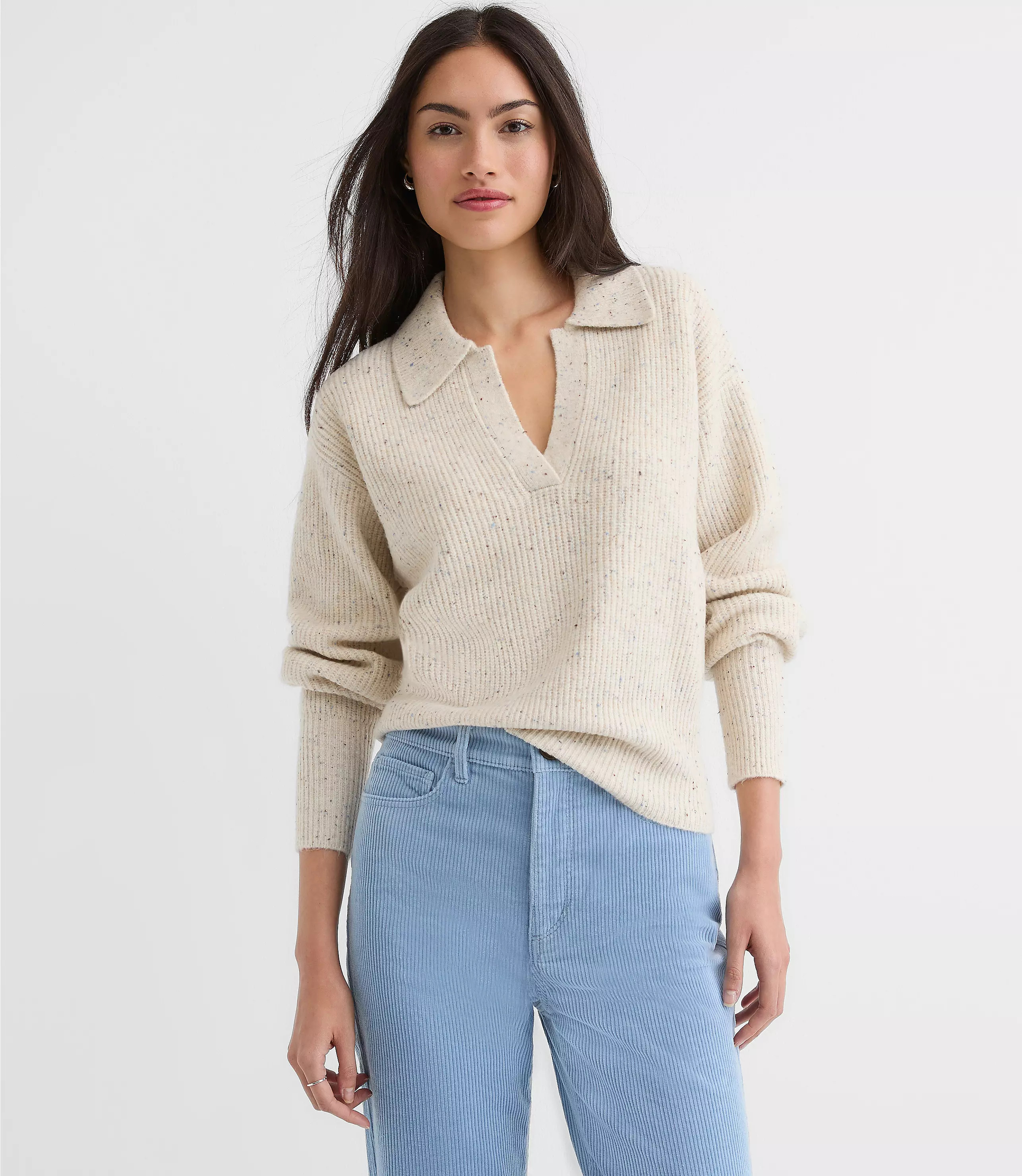 Flecked Ribbed Collared Sweater | LOFT