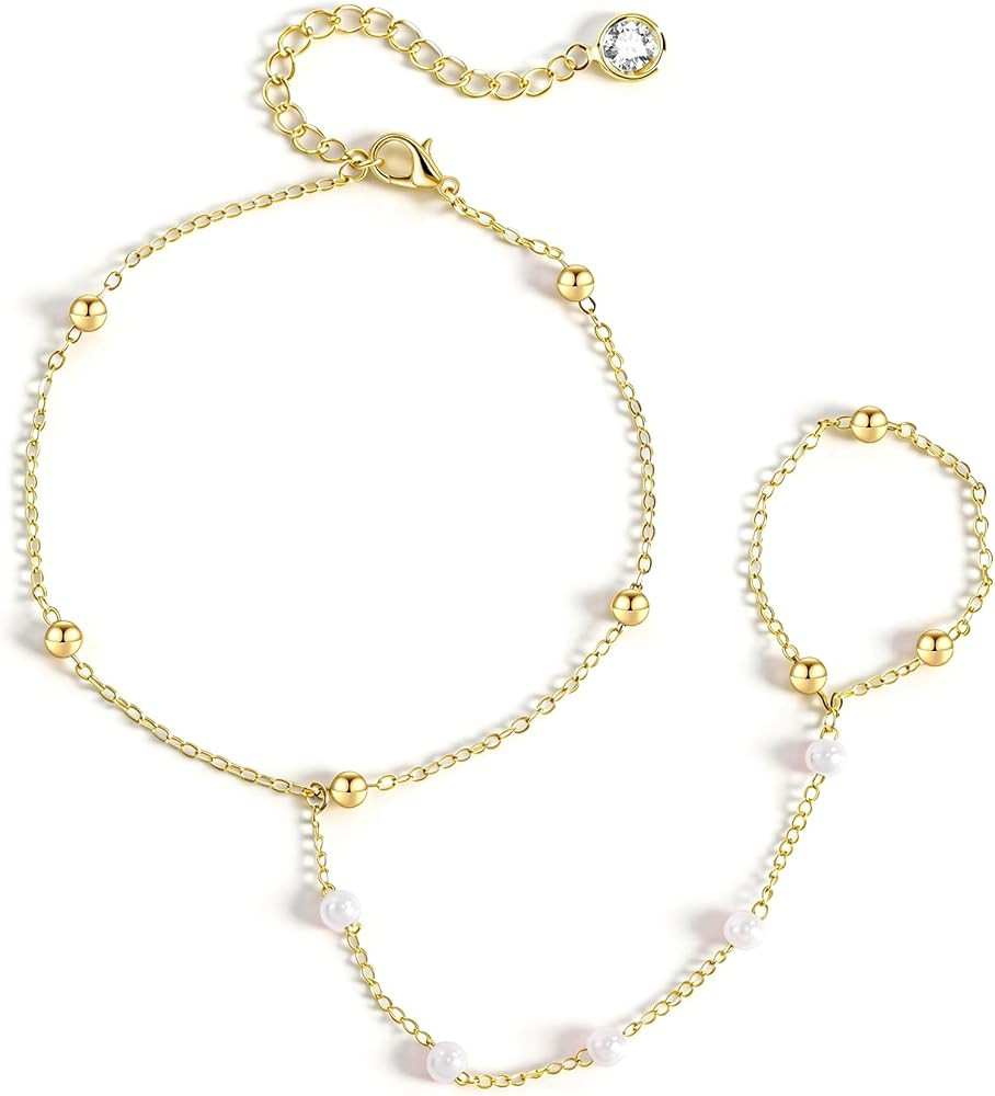 BAYLAY Hand Chain Bracelet, 14K Gold Plated Ring Bracelet Hand Chain Dainty Gold Bracelet for Women Trendy Finger Ring Slave Bracelets Hand Jewelry for Women Summer Beach Boho Gifts Trendy Stuff | Amazon (US)