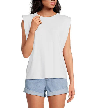 Kelia Muscle Shoulder Pad Sleeveless Crew Neck Knit Tank | Dillard's
