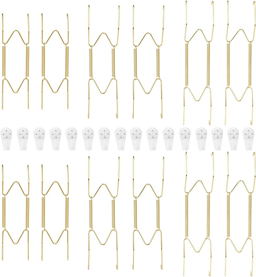 12 Pack Invisible Hangers, 6-10.5 Inch Brass Wall Plate Hangers Holders with 16 Pack Wall Hooks, ... | Amazon (US)