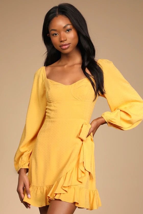 Always the Right Time Yellow Ruffled Balloon Sleeve Mini Dress | Lulus (US)