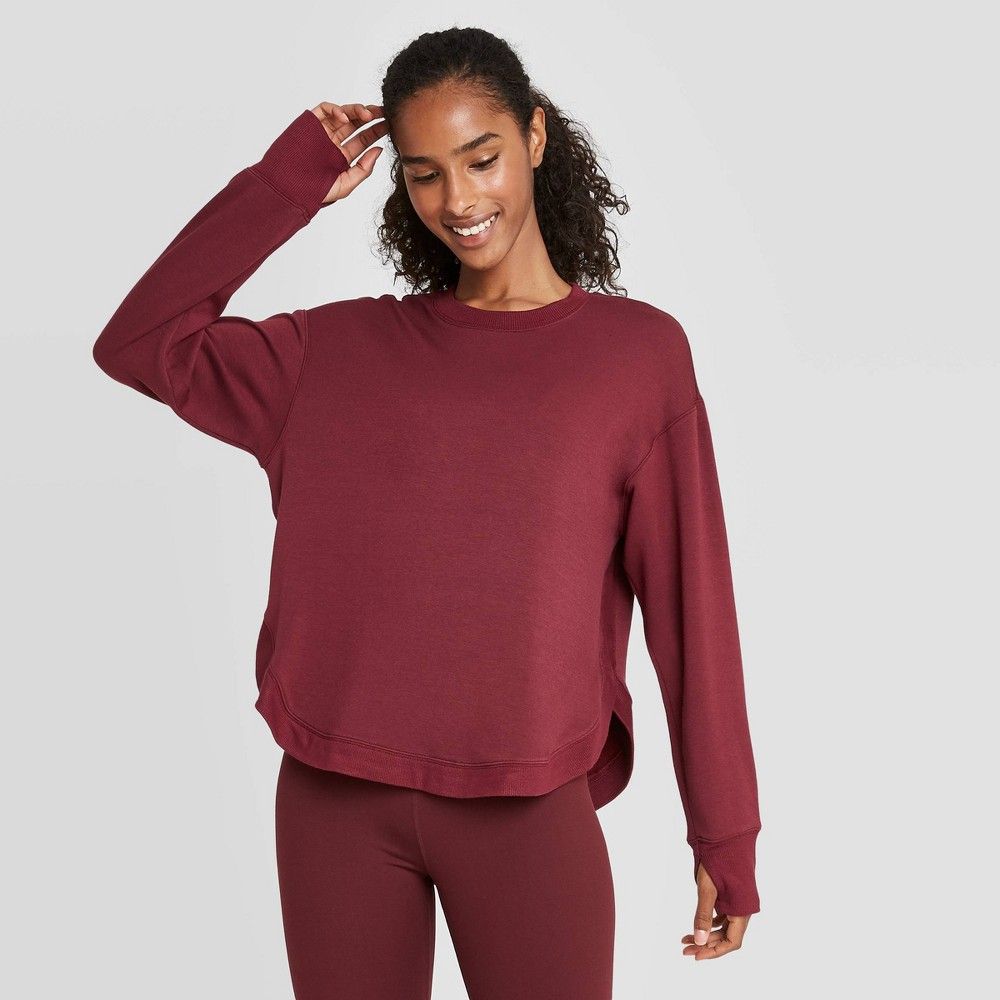 Women's Cozy Curved Hem Sweatshirt - JoyLab Tawny Port L | Target