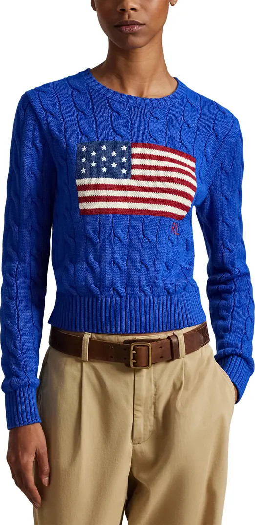 Flag Intarsia Cable Stitch Crewneck Sweater | Nordstrom