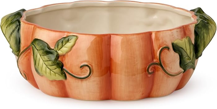 Harvest Fields 3D Pumpkin Shallow Serving Bowl \u2013 10\u201d x 7\u201d Ceramic Farmhouse Bowl f... | Amazon (US)