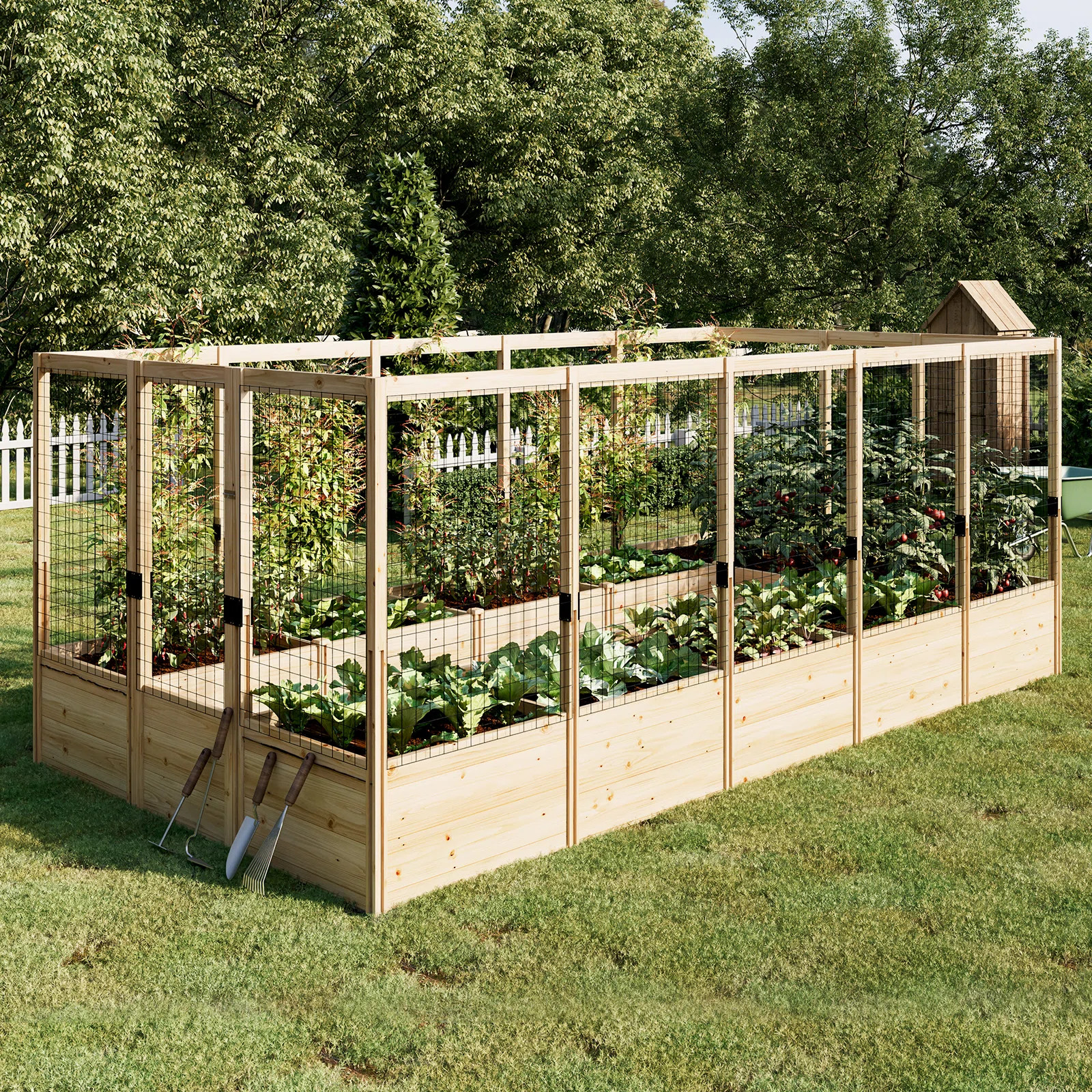 Yadid Wooden Raised Garden Bed for Outdoor, Deep Large Planter Box with Netting for Gardening, Ve... | Wayfair North America