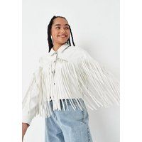 White Fringe Detail Cropped Faux Leather Jacket | Missguided (US & CA)