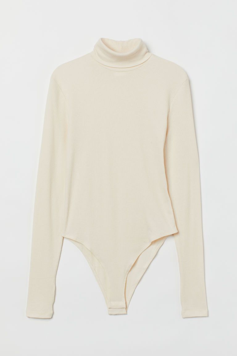 H & M - Ribbed Turtleneck Bodysuit - White | H&M (US + CA)