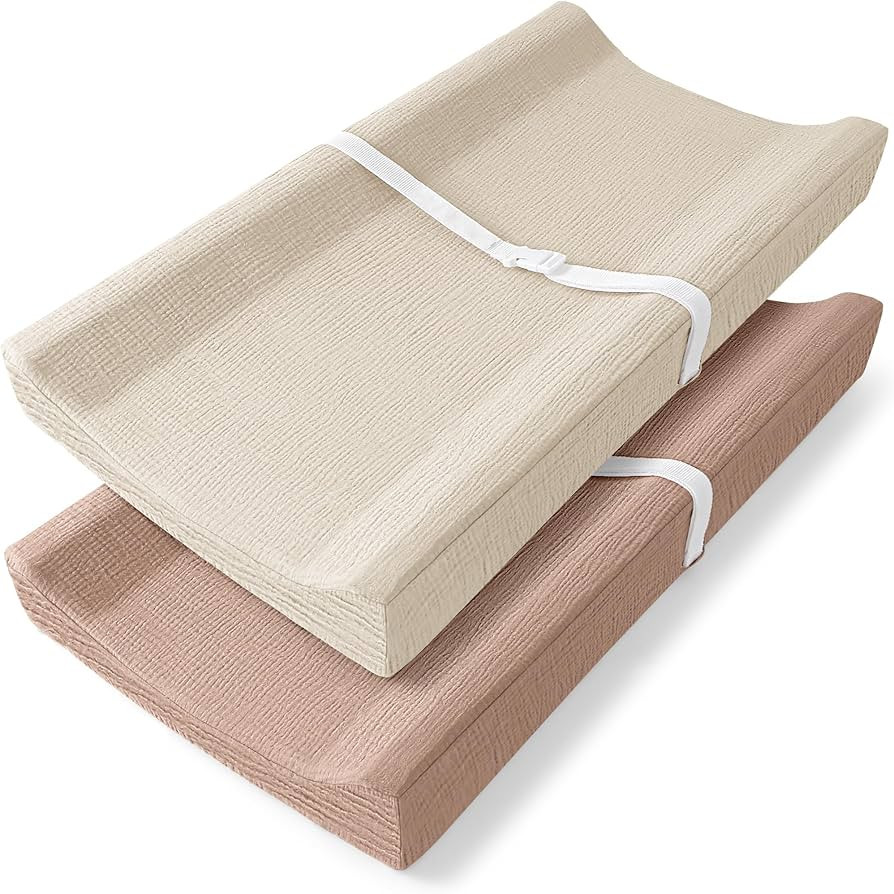 Bearmoss Changing Pad Cover, 2 Pack Muslin [100% Cotton] Diaper Changing Table Covers, 32'' x 16'... | Amazon (US)