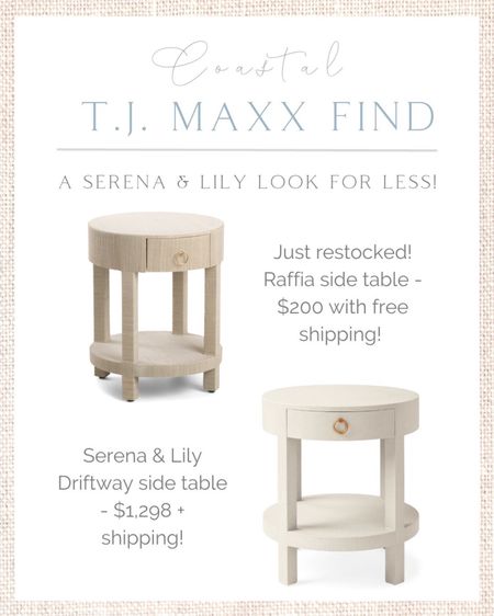 Restocked but expect this side table to sell out fast again! Just $200, this is a great alternative to Serena & Lily's Driftway side table, which retails for $1,298! Use code “SHIP89” for free shipping. 
- 
coastal decor, beach house decor, beach decor, beach style, coastal home, coastal home decor, coastal decorating, coastal interiors, coastal house decor, beach style, neutral home decor, neutral home, natural home decor, neutral nightstand, natural nightstand, serena & lily dupe, raffia nightstand, raffia side table, affordable side table, coastal bedroom furniture, coastal side table, coastal nightstand, woven side table, natural nightstand, designer look for less, designer dupe, serena & lily dupe, TJ Maxx home decor, bedroom furniture, living room furniture

#LTKstyletip #LTKhome
