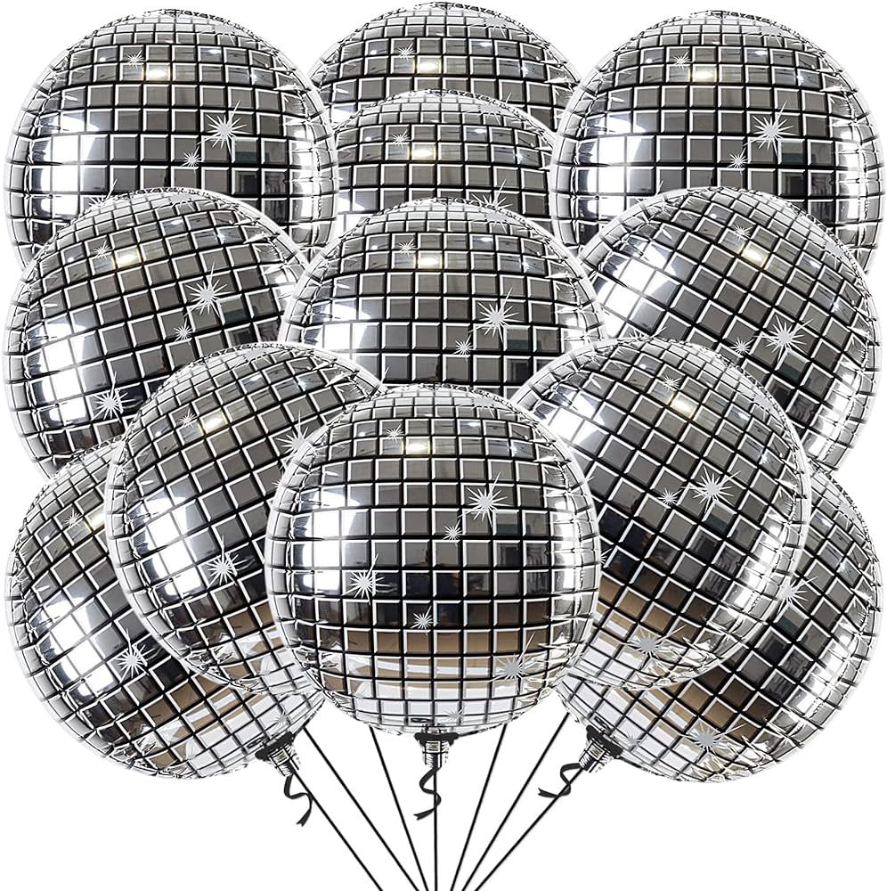 KatchOn, Silver Disco Ball Balloons - 22 Inch, Pack of 12, 70s Disco Party Decorations | 360 Degr... | Amazon (US)