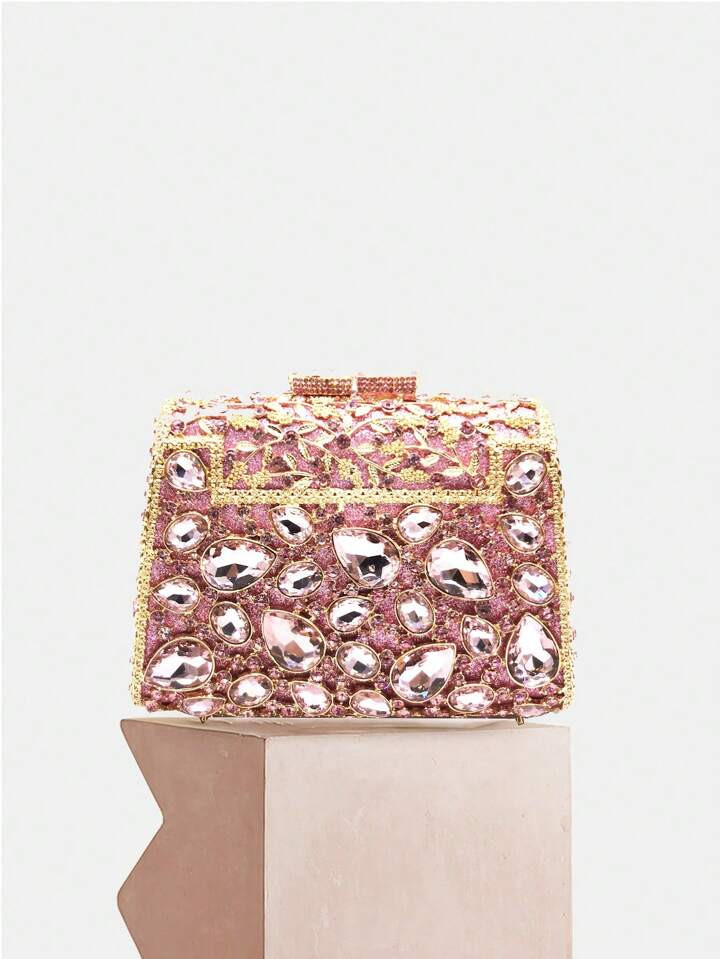 Glitter Bling,Shiny Glamorous,Elegant Luxurious Full Handmade Diamond Flower Design Evening Bag F... | SHEIN