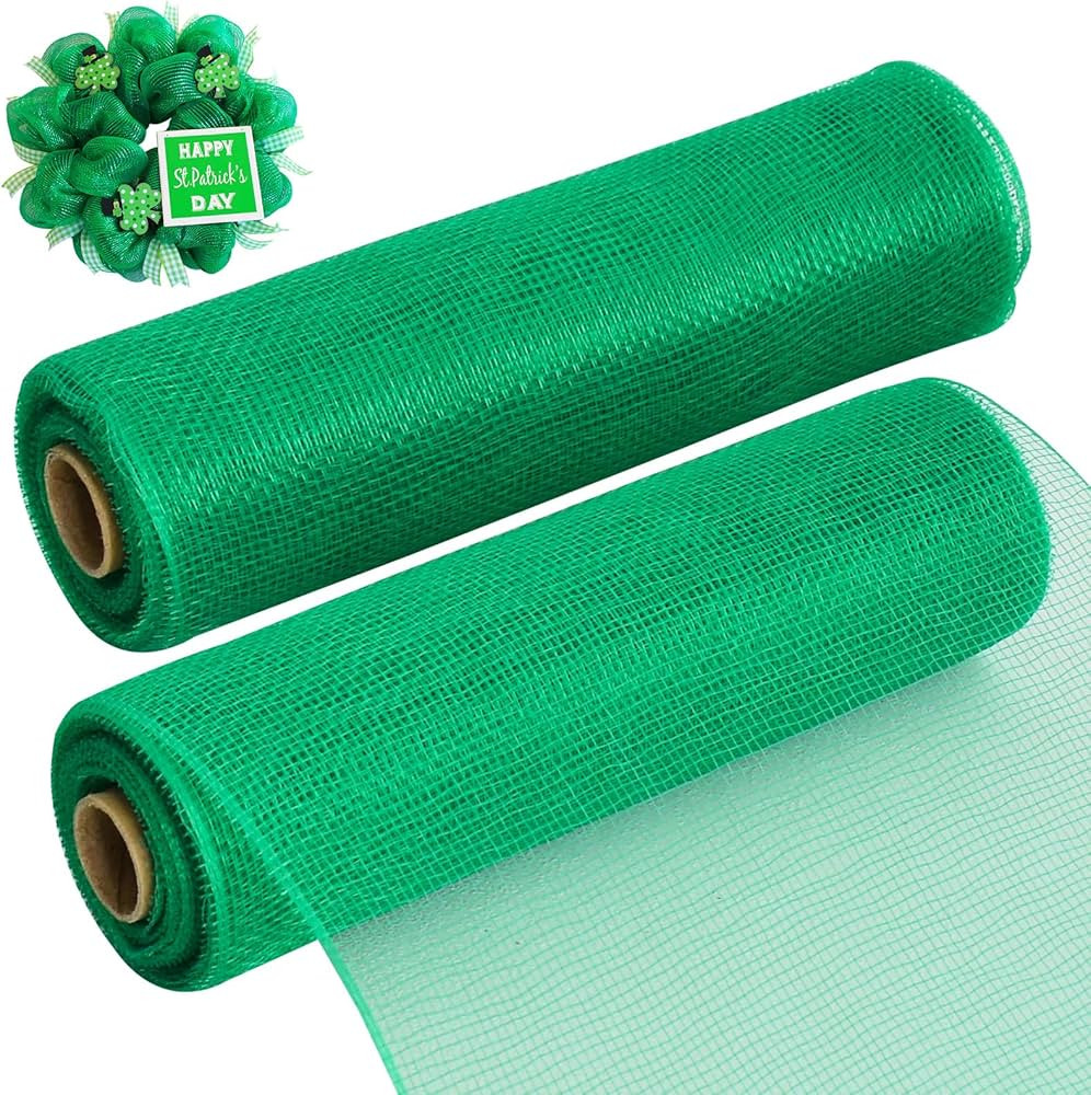 TONIFUL 2 Rolls 10 Inch Green Decorative Mesh Ribbbon Rolls, Fabric Mesh for Mesh Wreath Supplies... | Amazon (US)