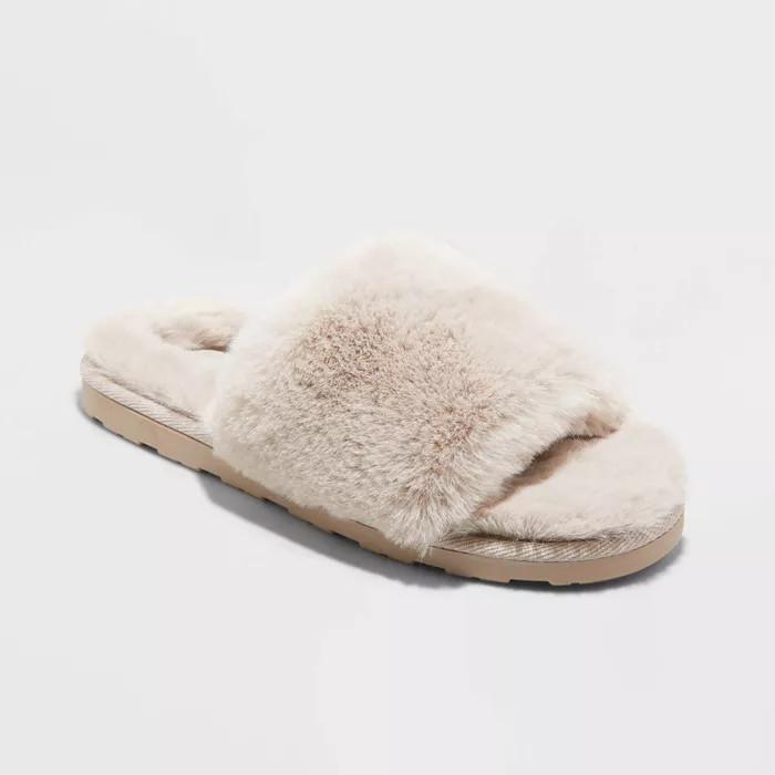Women's Emma Faux Fur Slide Slippers - Stars Above™ | Target