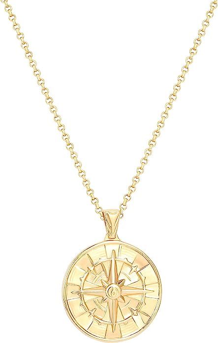 AUSIKA 18K Gold Plate Compass Pendant Necklace for Women Dainty Sunflower Coin Necklaces for Girl... | Amazon (US)