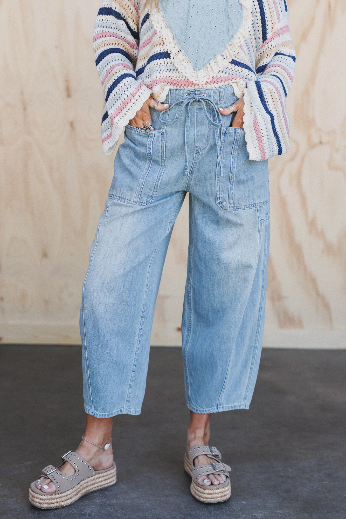 Bridgton Drawstring Barrel Jeans - Denim | Three Bird Nest