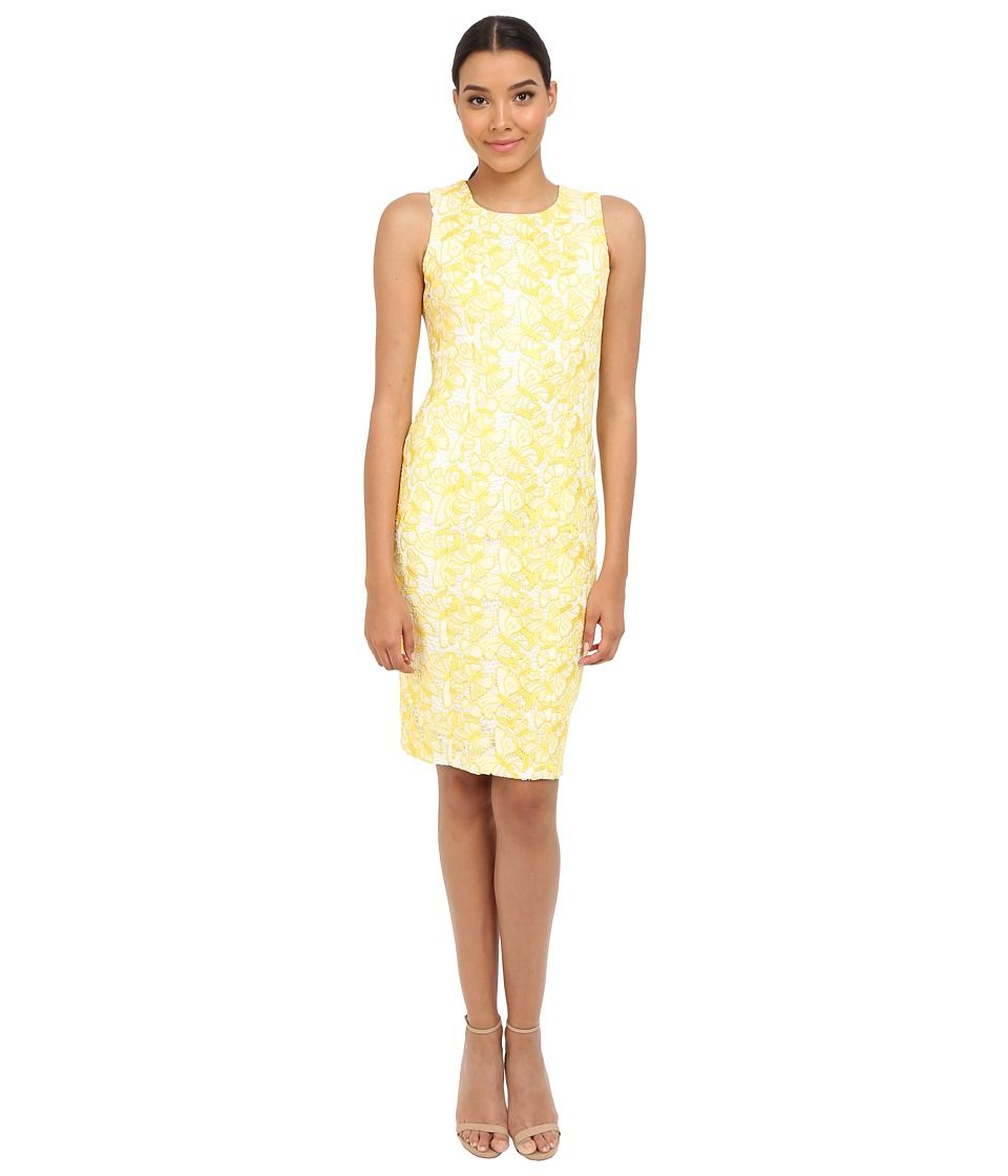 Badgley Mischka - Butterfly Lace Sheath Dress (Yellow/White) Women's Dress | 6pm