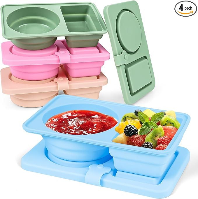 Tywop 4-Pack Silicone Reusable Snack Containers with Lids | 2 Compartment Leak-Proof Snack Bento ... | Amazon (US)