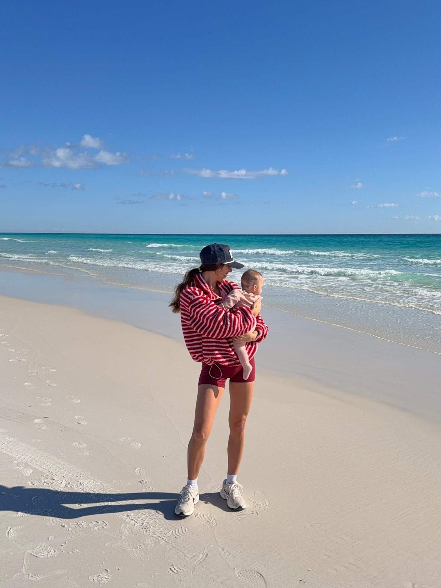 My go-to mom outfit for beach walks 🤍🌊

Loving this cozy striped half zip sweatshirt + athletic shorts combo — perfect for cooler mornings by the water. Paired with my favorite sneakers and everyday essentials for an easy, comfortable look with baby.

Simple, functional, and perfect for mom life on the go ✨


#LTKfitnessgoals #LTKActive #LTKmomlife