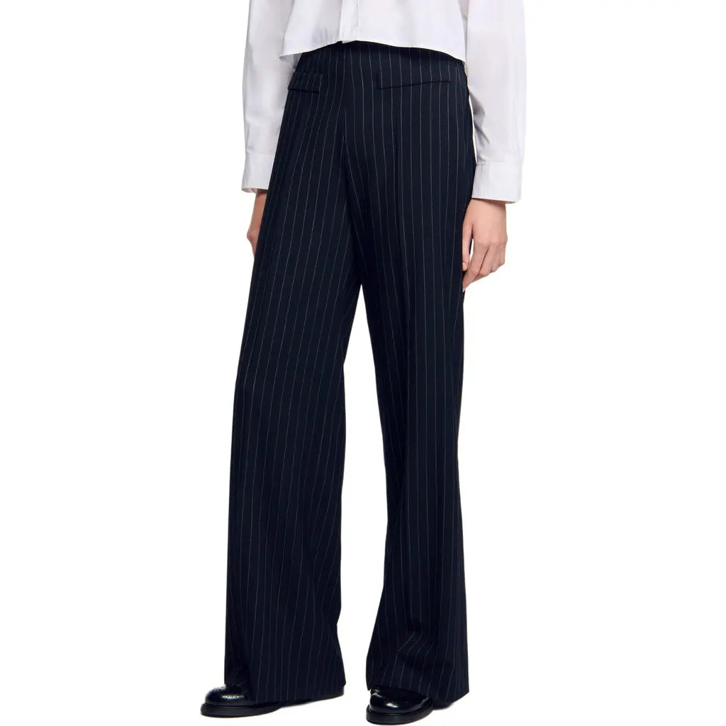 SANDRO Chalk-striped trousers in Black at Nordstrom, Size 40 | Nordstrom