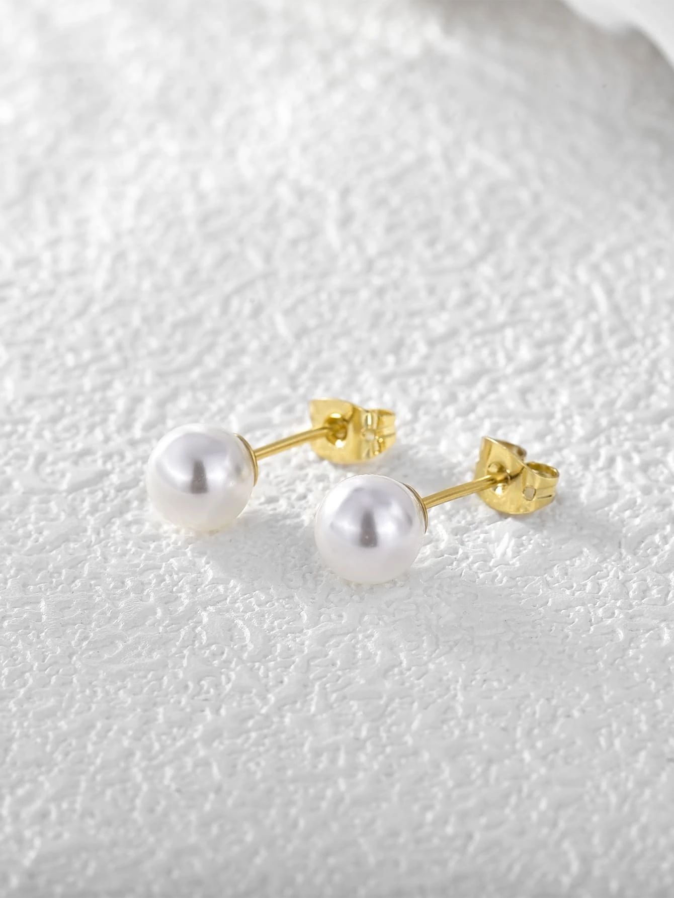 18K Gold Plated Faux Pearl Decor Stud Earrings | SHEIN