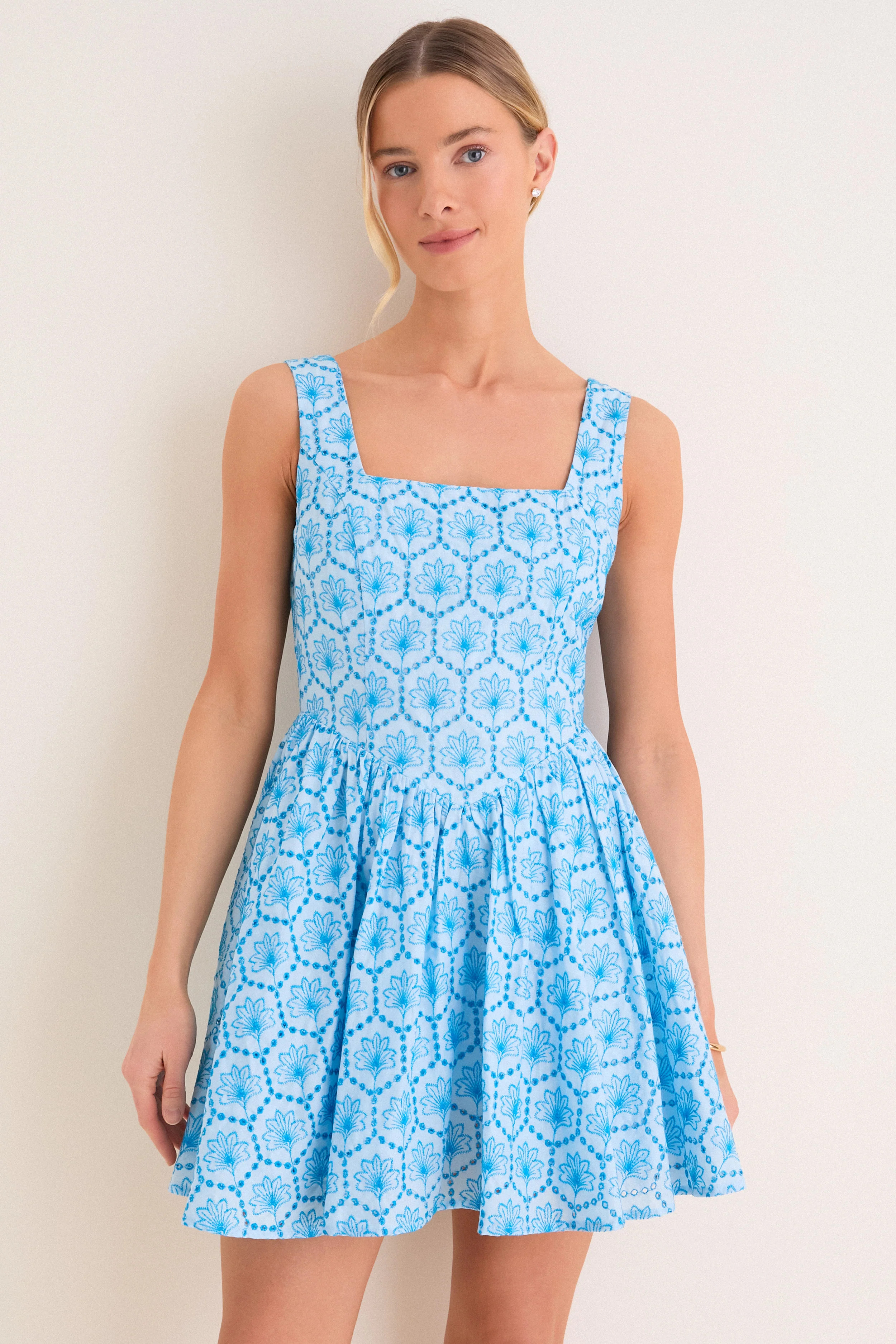 Blue Palm Eyelet Blair Mini Dress | Tuckernuck (US)