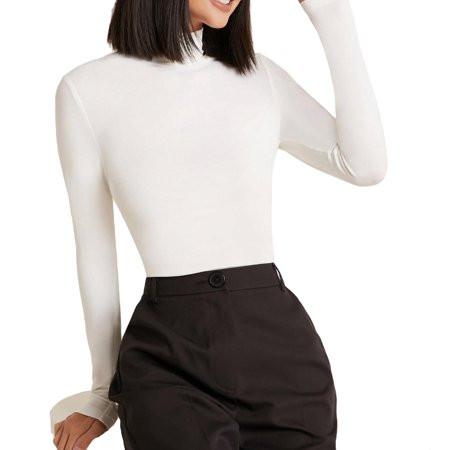 Women s T-Shirts Casual Plain High Neck White Long Sleeve L (8/10) | Walmart (US)