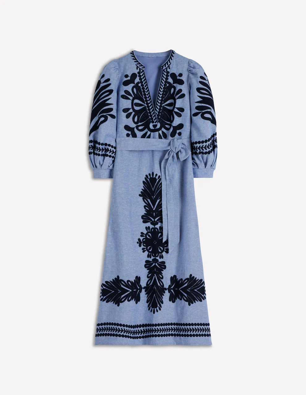 Octavia Linen Blend Dress-Embroidered Chambray | Boden UK