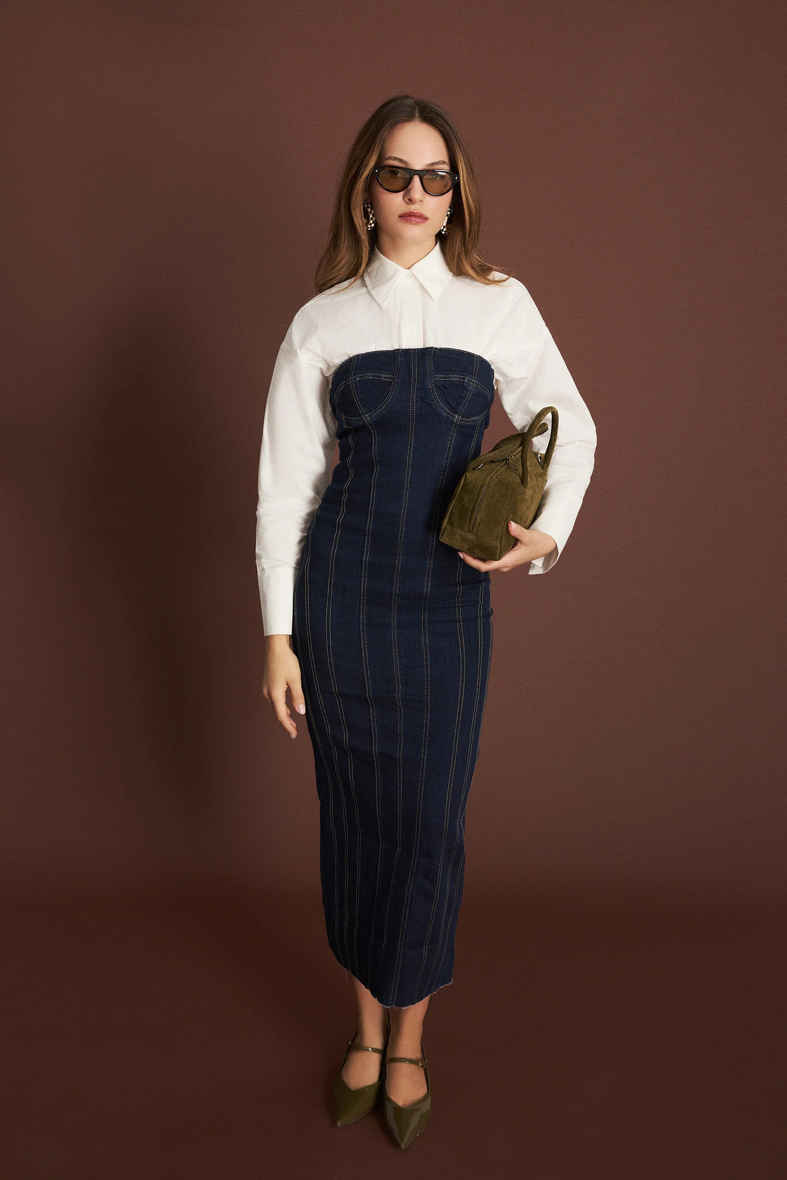 The Corset Denim Dress – Strapless Bodycon Midi | PIRAL | PIRAL