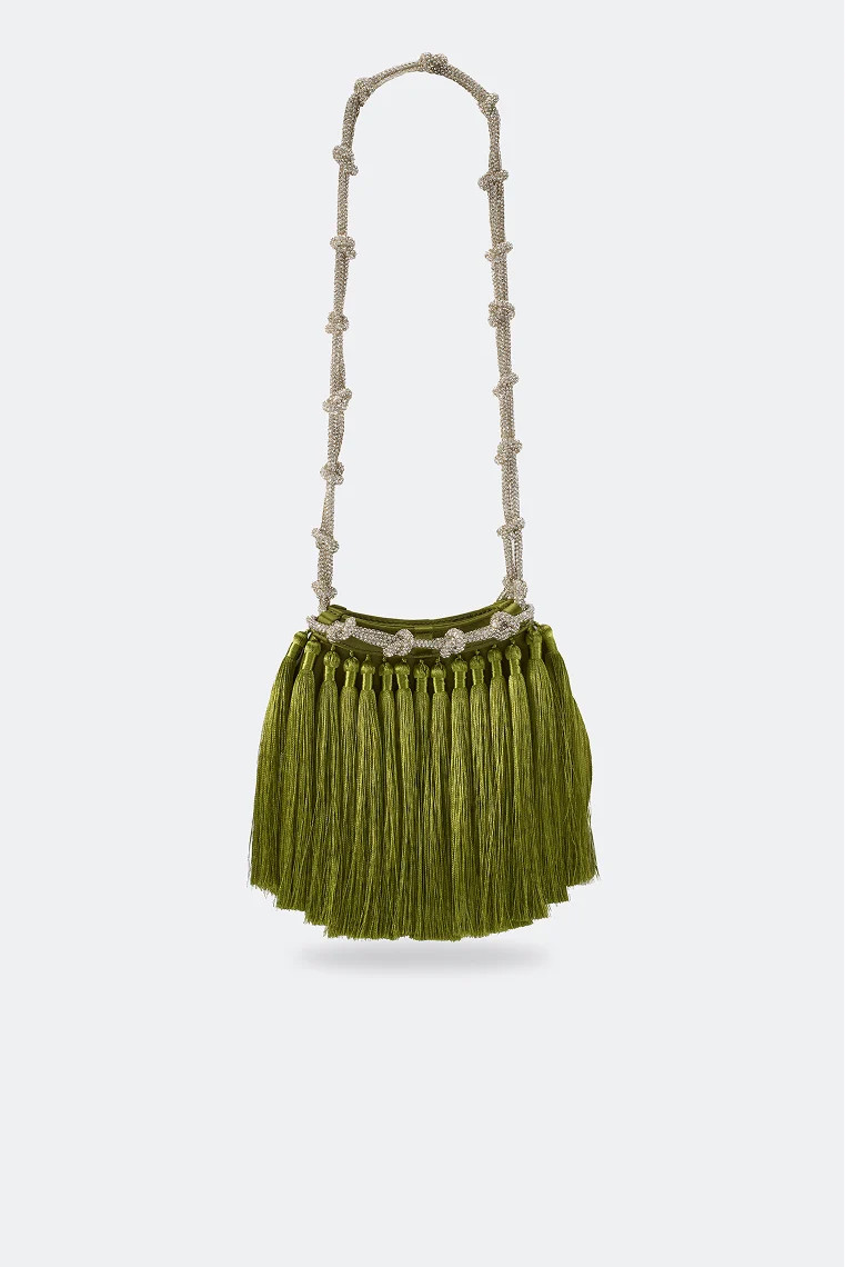 Tassel Evening Knotty Bag In Moss Green | Simon Miller
