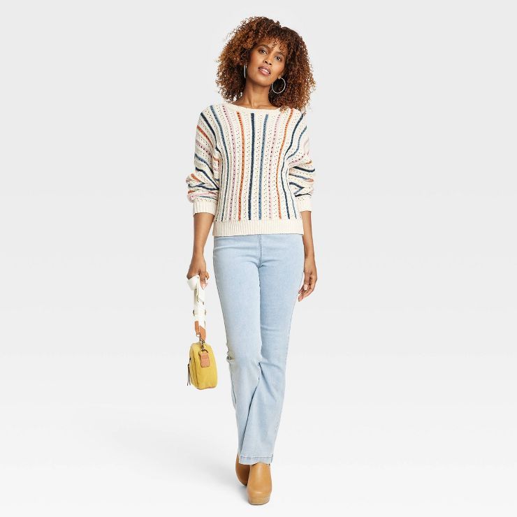Women's Crewneck Pullover Sweater - Knox Rose™ Ivory Striped | Target